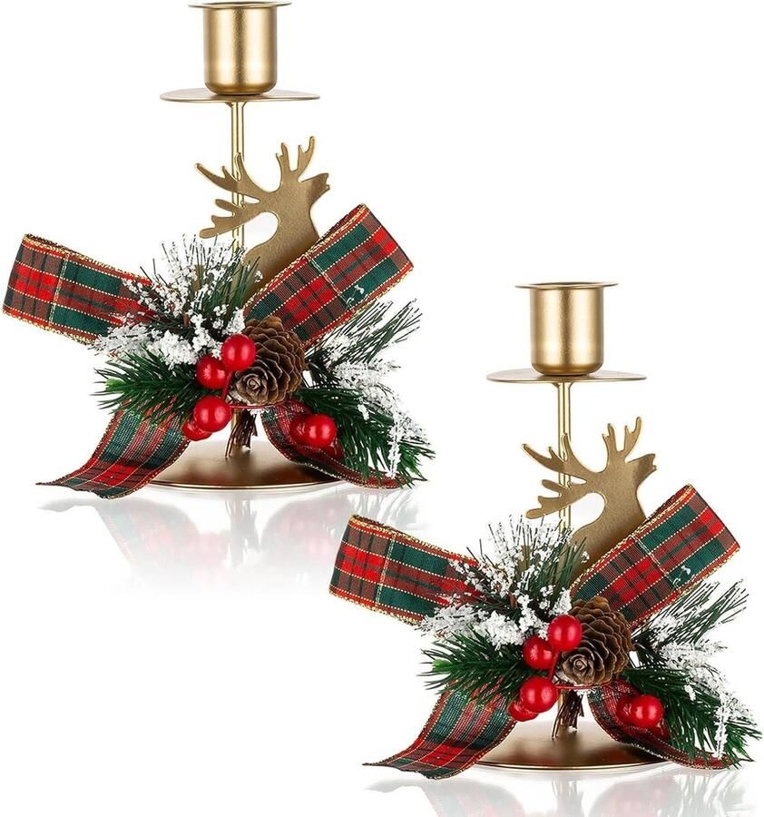 Vintage Stag Tafel Kandelaar Kerstdecoratie Xmas Middenstuk Thuis Ornamenten Goud Set van 2