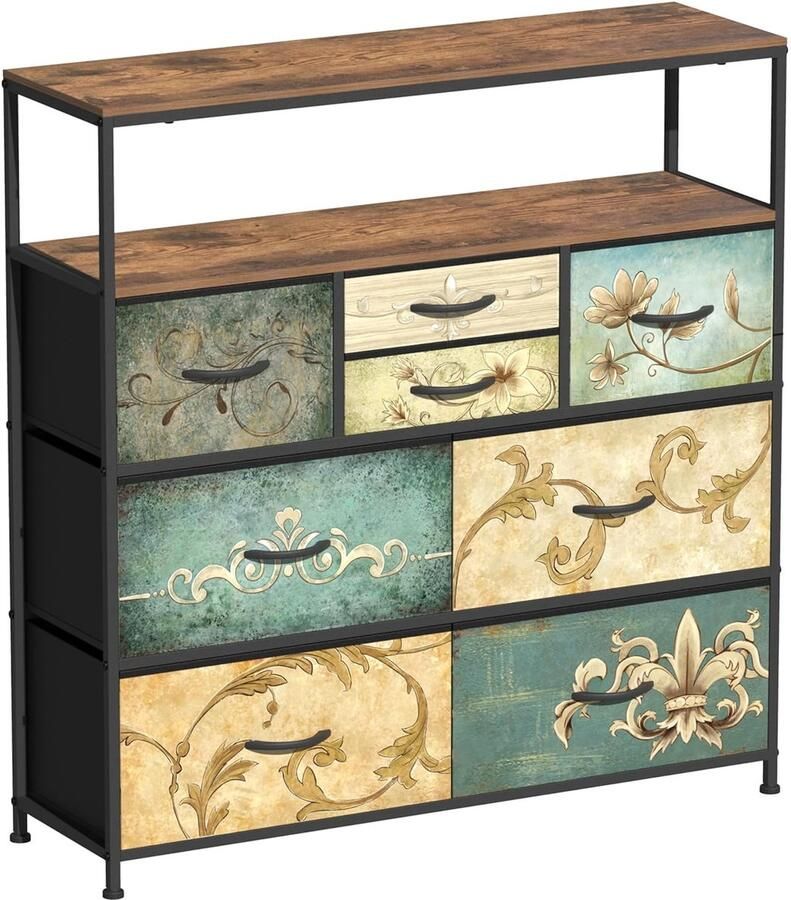 Vintage stoffen ladekast opbergruimte 1 stuk stevig 100x30x102 cm