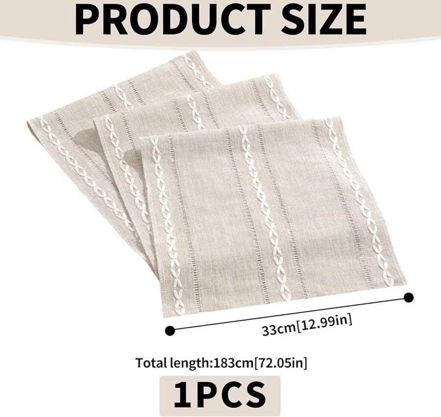 Vintage tafelloper gebroken wit katoen en linnen 33 x 183 cm