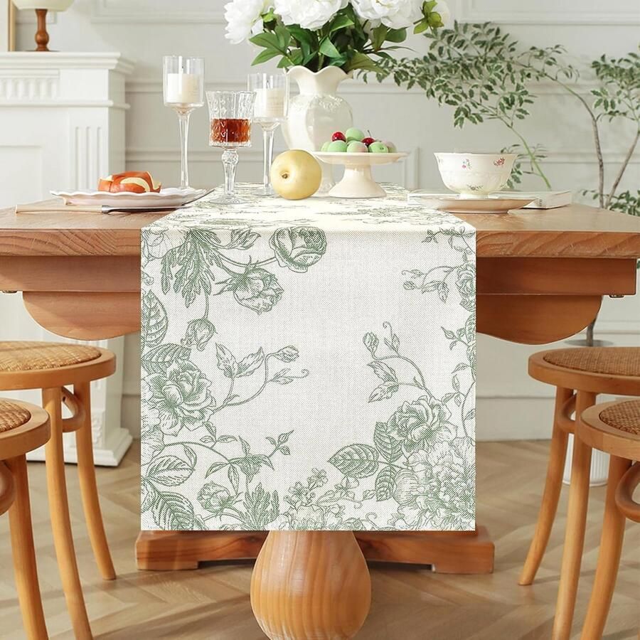 Vintage Tafelloper met Bloemen Duurzaam en Onderhoudsvriendelijk 1 stuk 33 x 183 cm