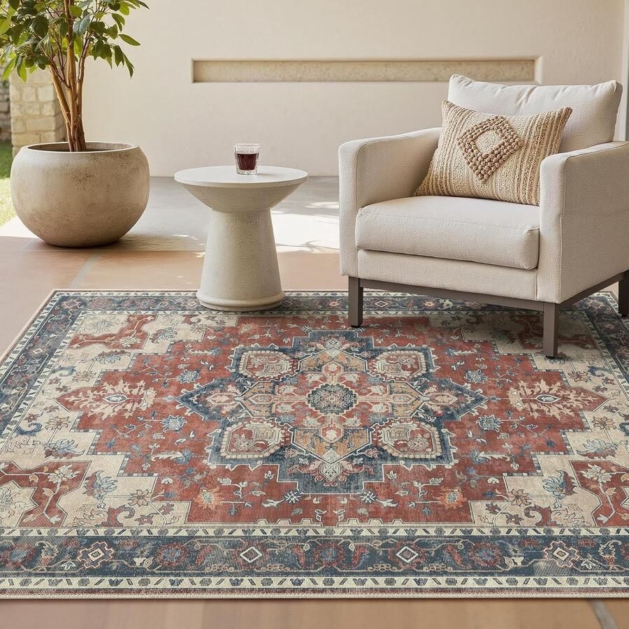 Vintage tapijt 160 x 230 cm tapijten woonkamer wasbare tapijten boho-tapijt groot tapijt antislip slaapkamer eetkamer kantoor rood