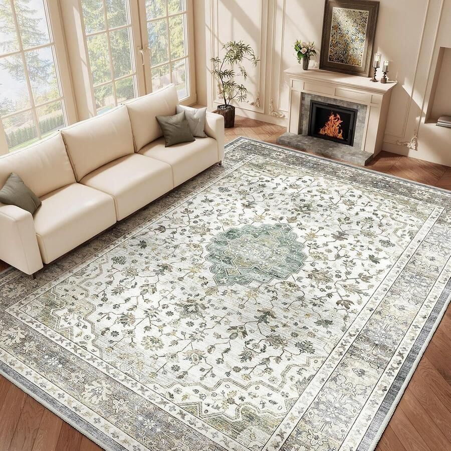 Vintage tapijt voor woonkamer en slaapkamer wasbaar antislip laagpolig tapijt in retro bloemenstijl 200 x 300 cm