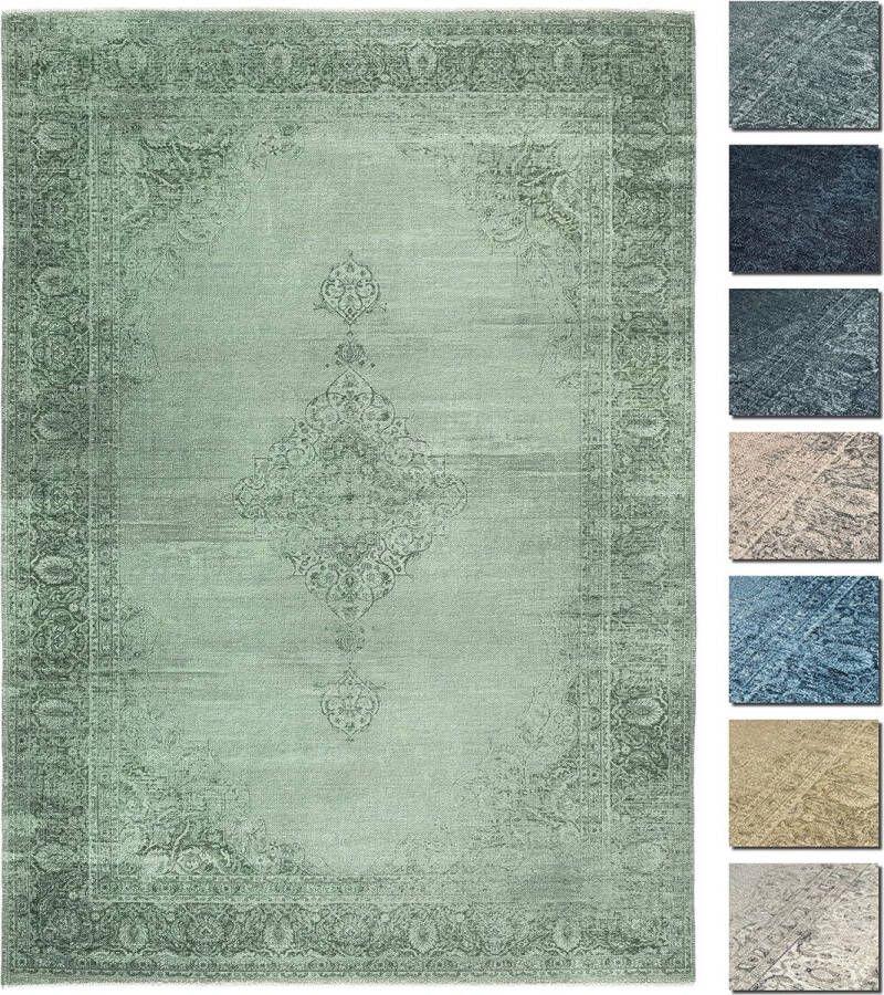 Vintage tapijt loper groen 80 x 145 cm wasbaar boho-tapijt super zacht modern laagpolig tapijt