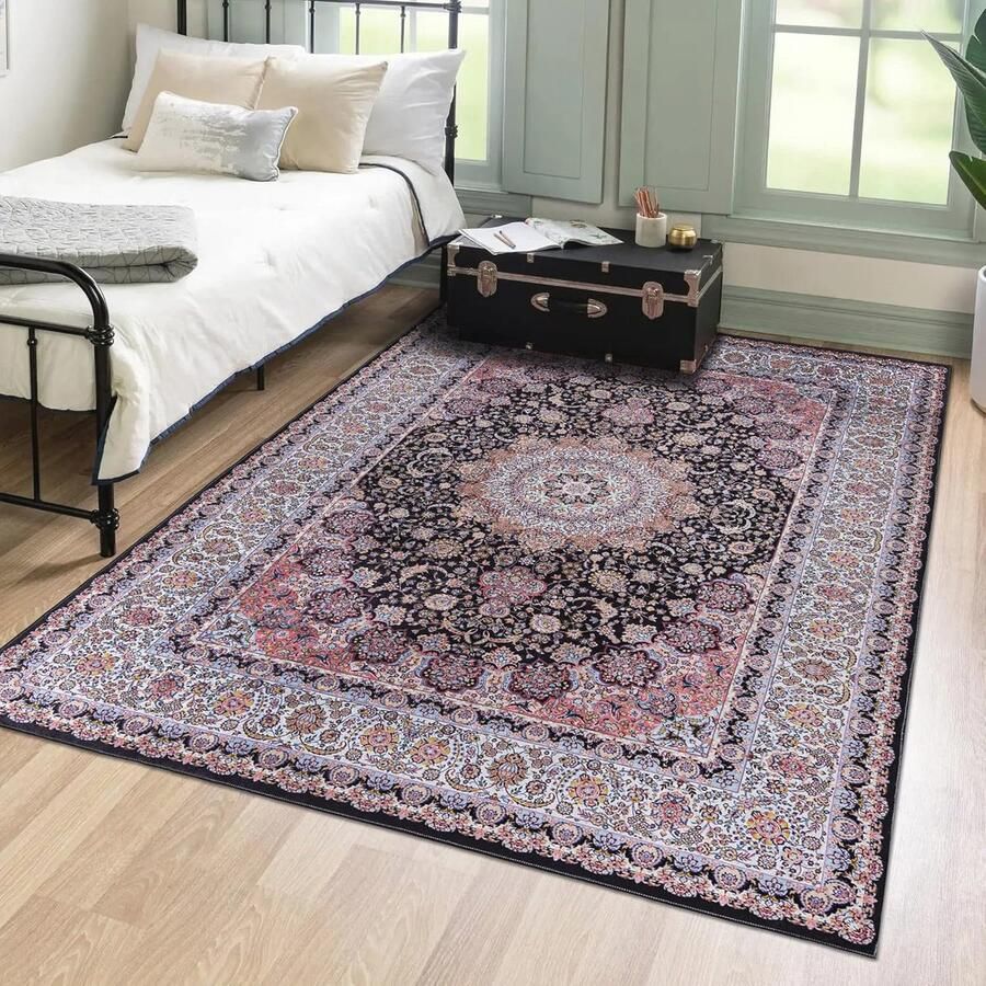 Vintage Tapijt Oriëntaals Antislip Vloerkleed voor Woonkamer Slaapkamer en Eetkamer OEKO-TEX Gecertificeerd 80x150 cm Zwart