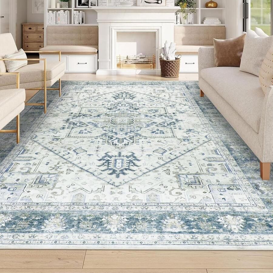 Vintage Tapijt Woonkamer 160x230cm Wasbaar Tapijt voor Slaapkamer Antislip Zacht Vloerkleed Groot voor Woonkamer Kinderkamer Eetkamer Kantoor Beige Groen