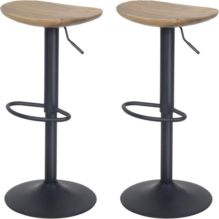 Vintage Verstelbare Swivel Barkruk Hoge Barkruk Set van 2 Metalen en Elm