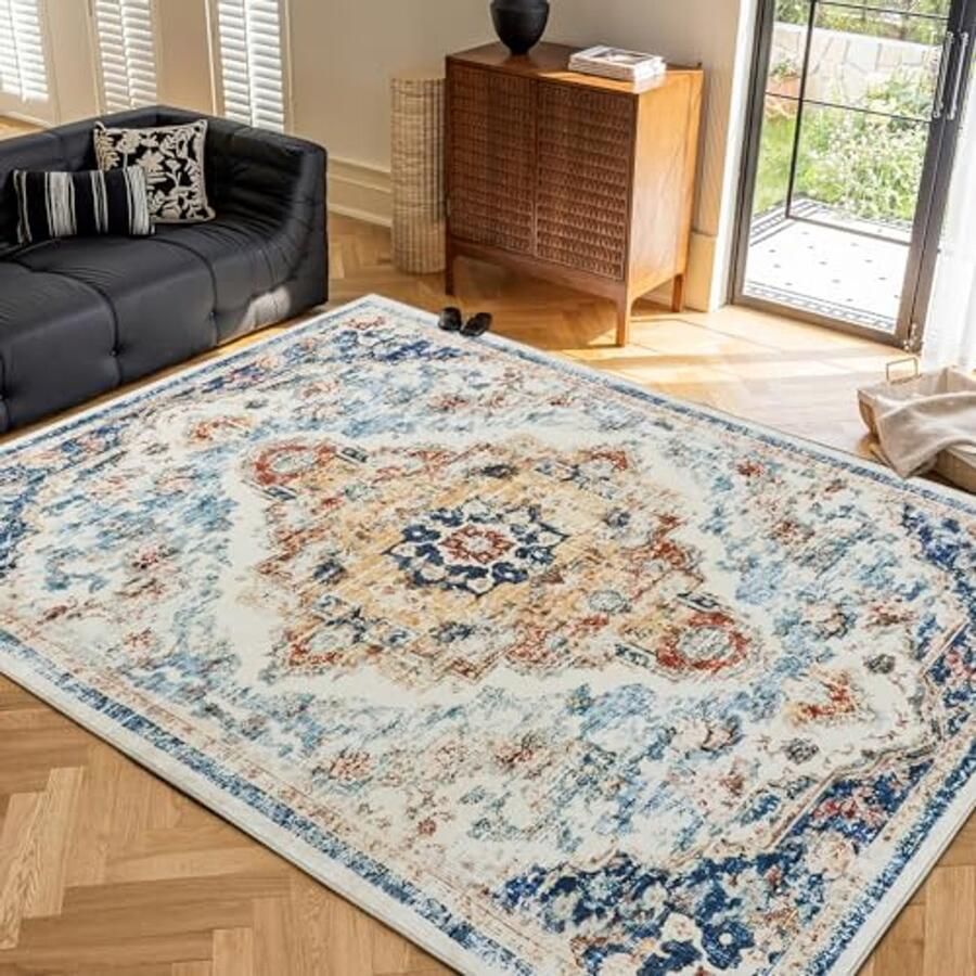 Vintage Vloerkleed 120 x 170 cm Machinewasbaar en Antislip Klassiek Laagpolig Tapijt voor Woonkamer Keuken Eetkamer en Slaapkamer