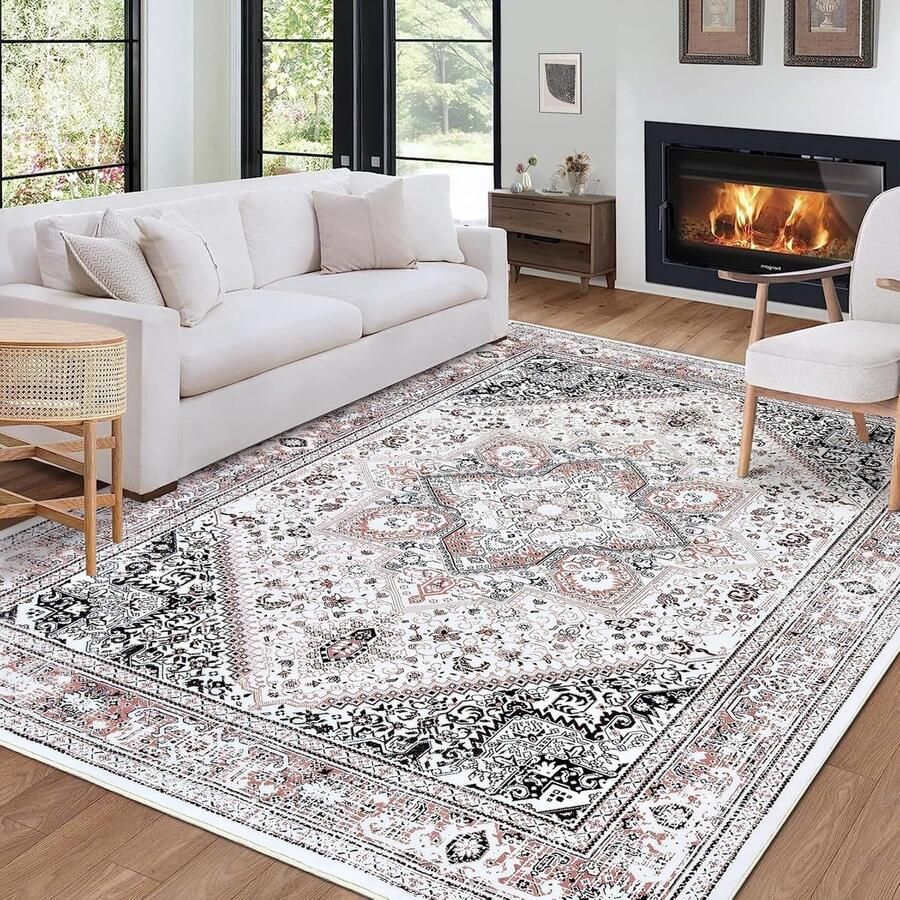 Vintage vloerkleed 160 x 230 cm Opvouwbaar Accenttapijt voor Binnen en Buiten machinewasbaar antislip zacht materiaal