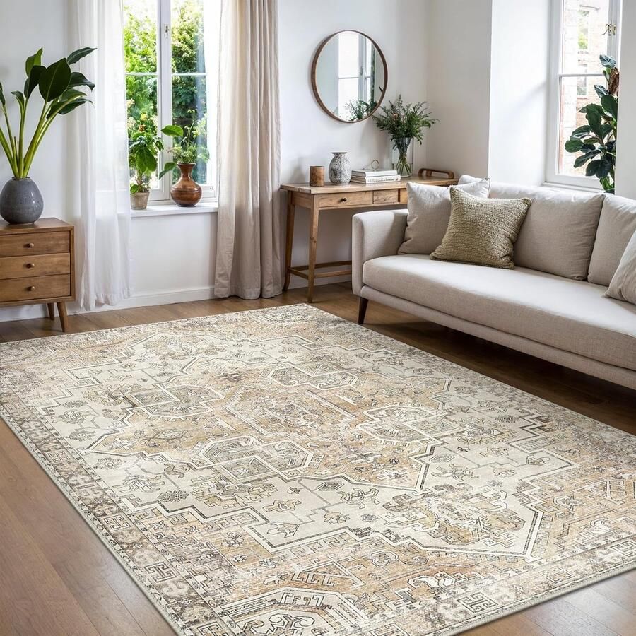 Vintage Vloerkleed 160x230cm Antislip Wasbaar Tapijt voor Woonkamer Slaapkamer en Kantoor