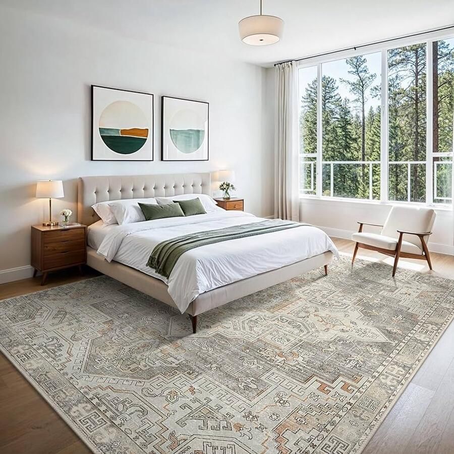 Vintage Vloerkleed 200x290cm Antislip en Wasbaar Grijs