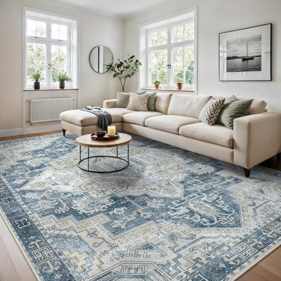 Vintage Vloerkleed 200x290cm Antislip Wasbaar Tapijt voor Woonkamer Slaapkamer en Kantoor