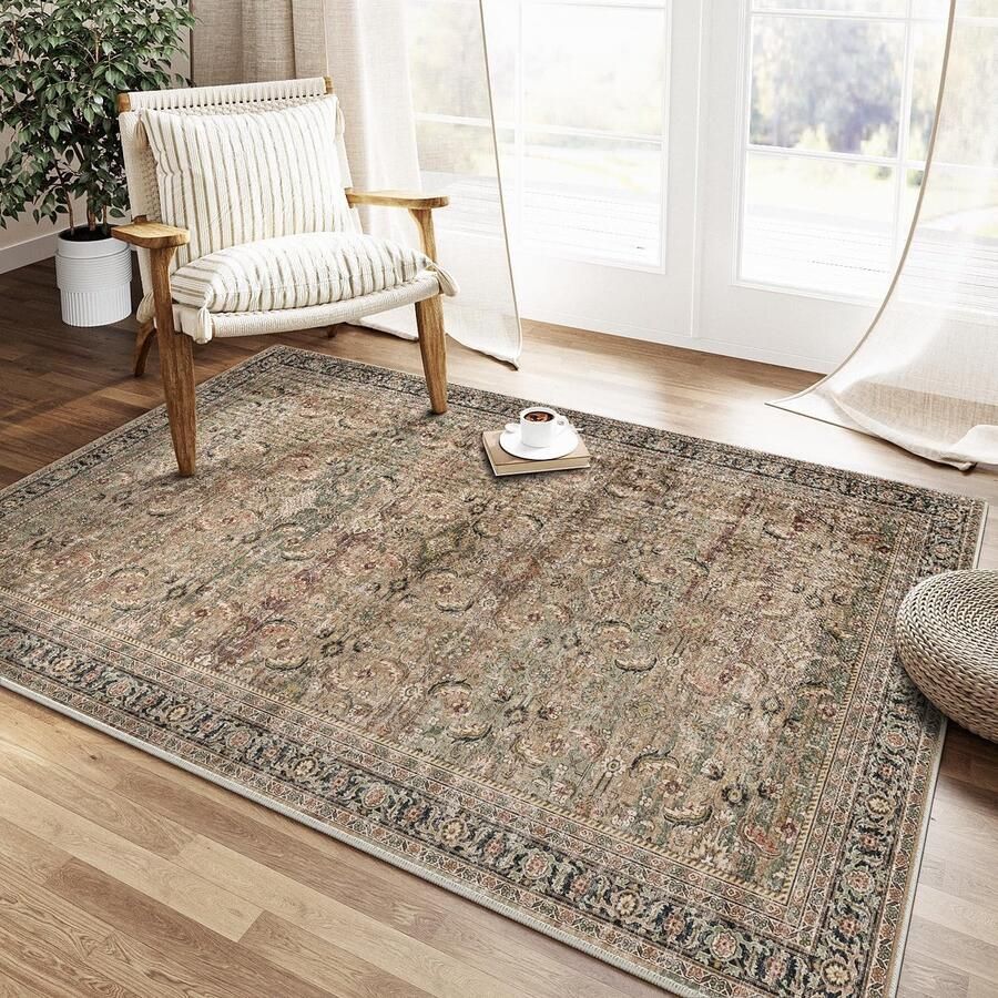 Vintage Bruin Wasbaar Tapijt Woonkamer 150x80cm Retro Tapijten voor Woonkamer Zacht Antislip Groot Tapijt Kortpolig Slaapkamer Tapijt Woonkamer Slaapkamer Eetkamer Tapijten Kantoor