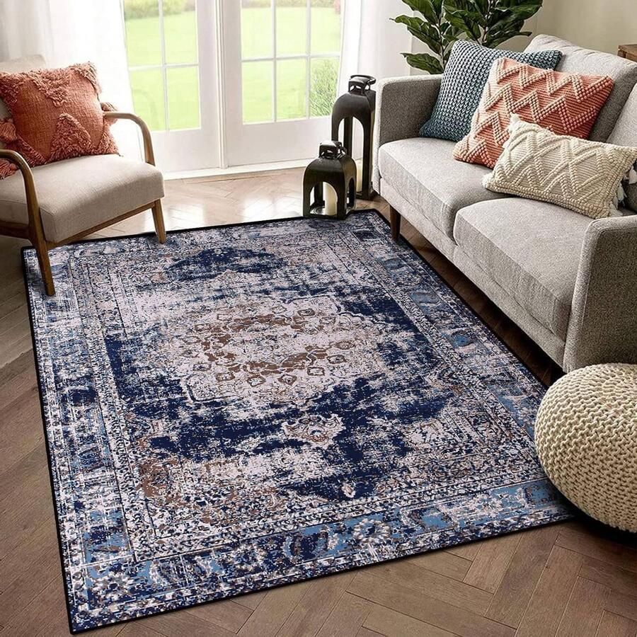 Vintage Vloerkleed Antislip laagpolig tapijt 1 stuk Marineblauw 120 x 160 cm