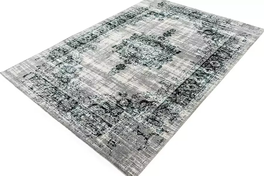 Vintage Vloerkleed Donkergrijs en Blauw Tapijt Oosters Vloerkleed voor Woonkamer Slaapkamer 80 x 150 cm