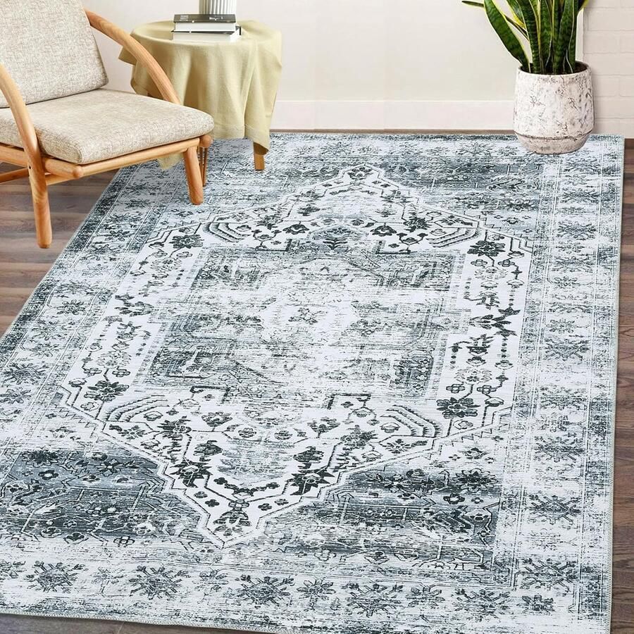 Vintage vloerkleed laagpolig tapijt 120 x 170 cm grijs