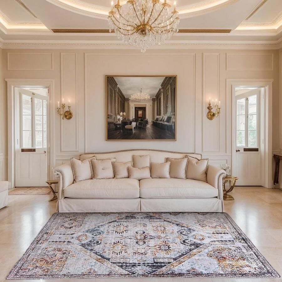 Vintage vloerkleed antislip laagpolig tapijt 1 stuk retro beige 200 x 250 cm