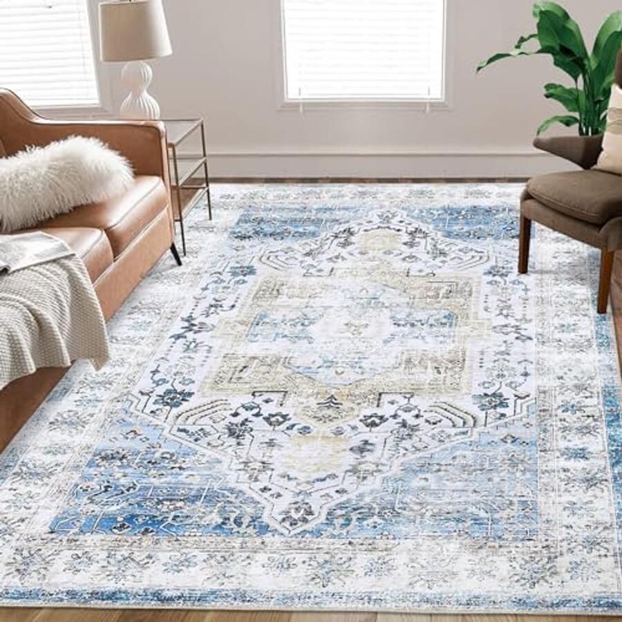 Vintage Vloerkleed voor Slaapkamer en Woonkamer Machinewasbaar Antislip Laagpolig 120 x 170 cm