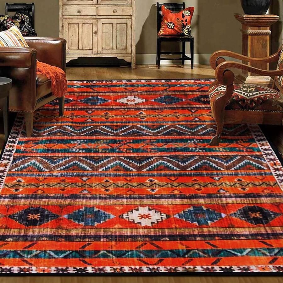 Vintage vloerkleed zacht en machinewasbaar 1 stuk diep oranjegeel 150 x 200 cm