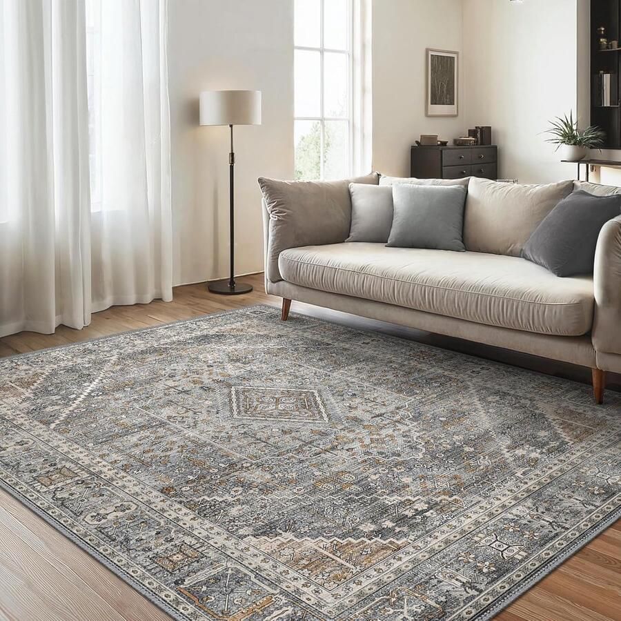 Vintage Vloerkleed Zandgrijs Machinewasbaar 120x170CM