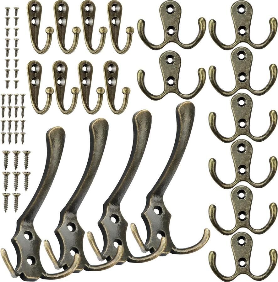 Vintage wandhaken kapstokhaken 20 stuks bruin metaal