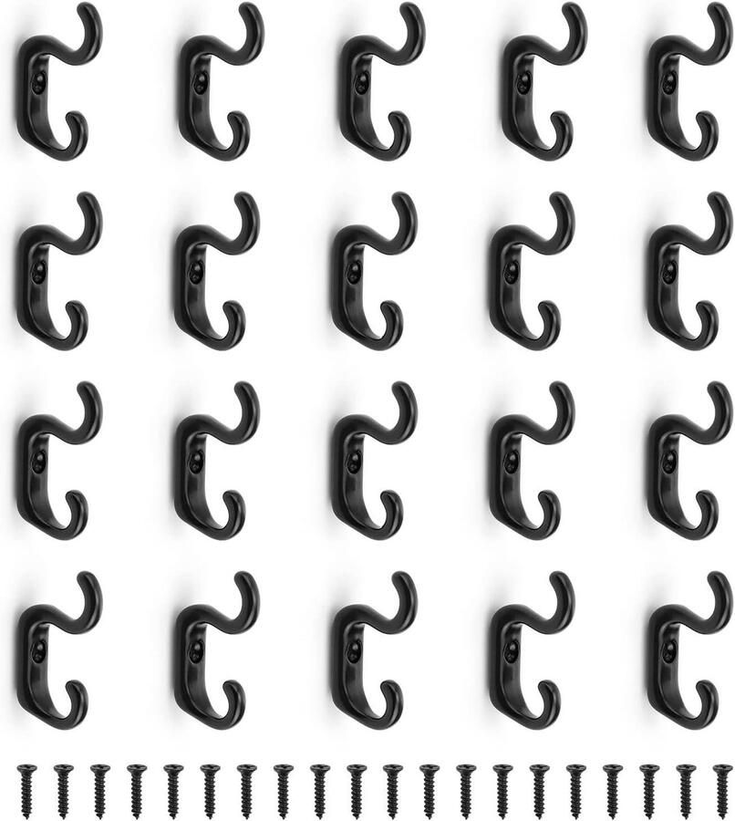 Vintage wandhaken set van 20 stuks minimalistische stijl voor garderobe mantel badkamer en keuken in zwart decoratieve kapstokhaken met bevestigingsmateriaal