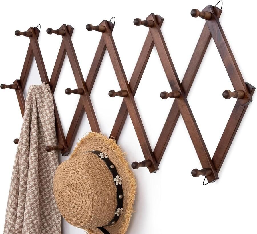 Vintage wandkapstok 16 haken hout