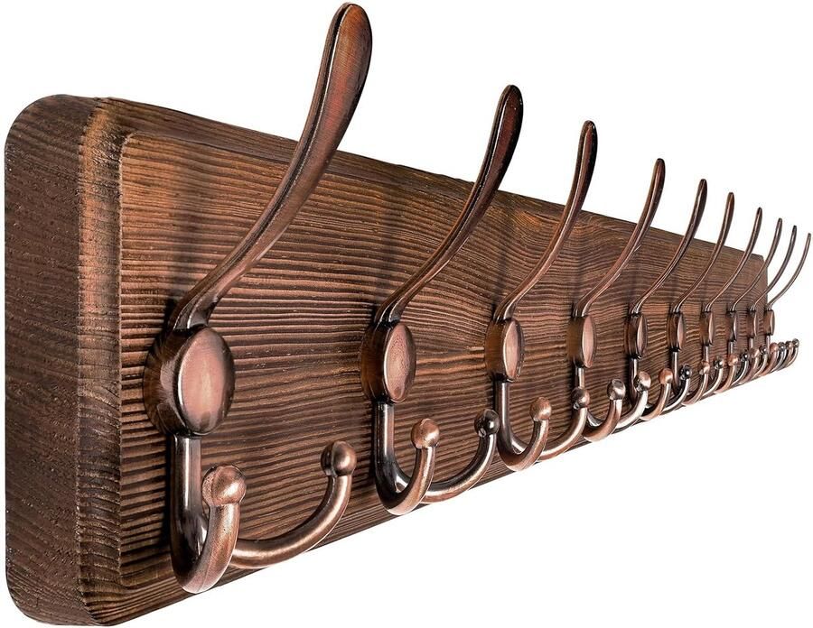 Vintage wandkapstok rustiek design 1 stuk verweerd wit bruin zwart massief hout