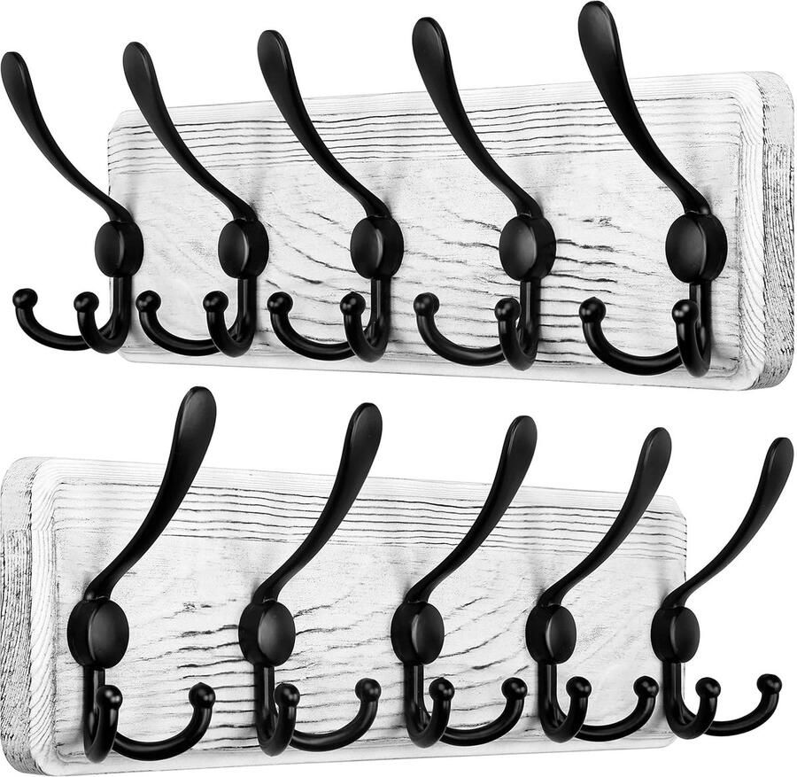 Vintage wandkapstok rustiek design 1 stuk verweerd wit bruin zwart massief hout