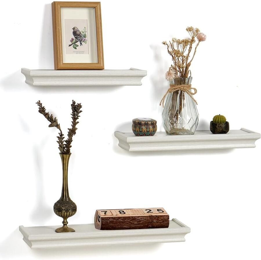 Ibenzoa Set van 3 Vintage Zwevende Wandplanken voor Stijlvolle Decoratie in Huis Lengtes 30 cm 36 cm en 42 cm