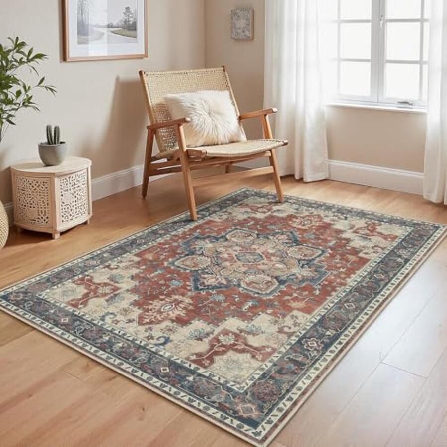 Vintage wasbaar tapijt 120x170 cm Antislip klein boho-tapijt voor woonkamer slaapkamer eetkamer en kantoor
