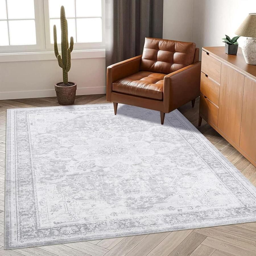 Vintage wasbaar vloerkleed multifunctioneel 1 stuk grijs 160 x 230 cm