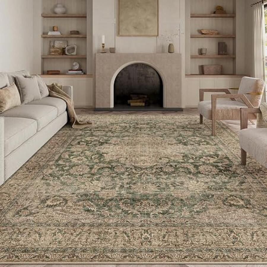 Vintage Woonkamer Tapijt Groen Vloerkleed 200x300cm Machinewasbaar en Antislip