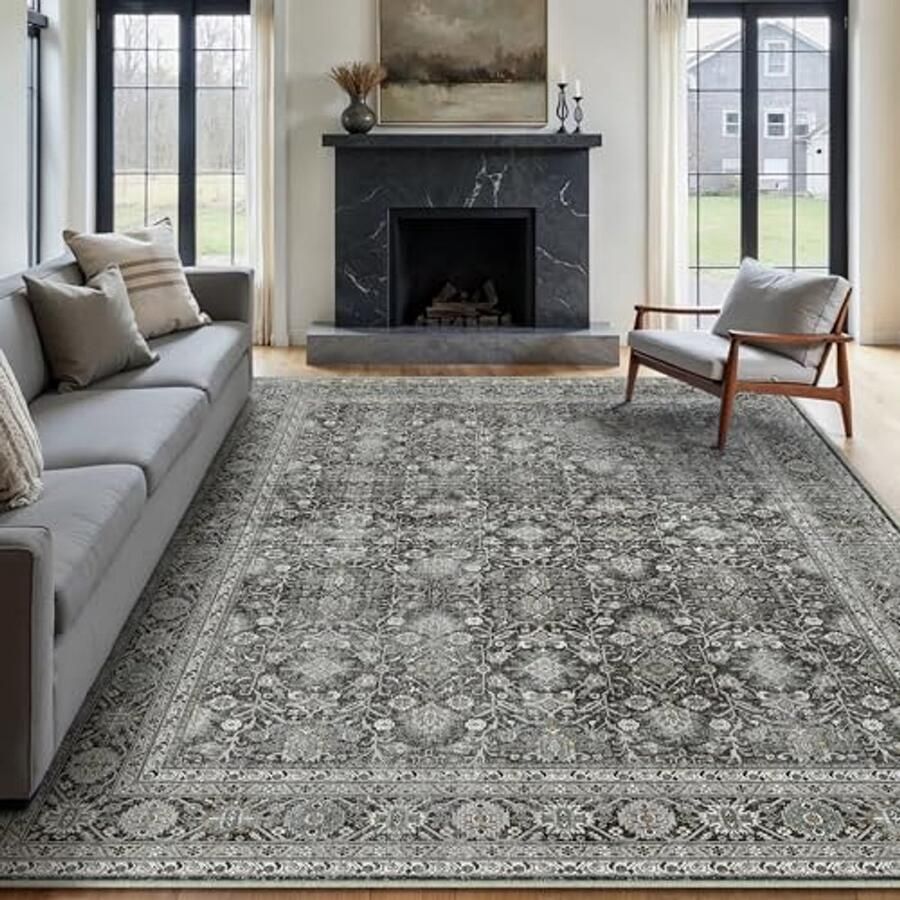 Vintage Zwart Vloerkleed Groot 200x300cm Machinewasbaar Antislip