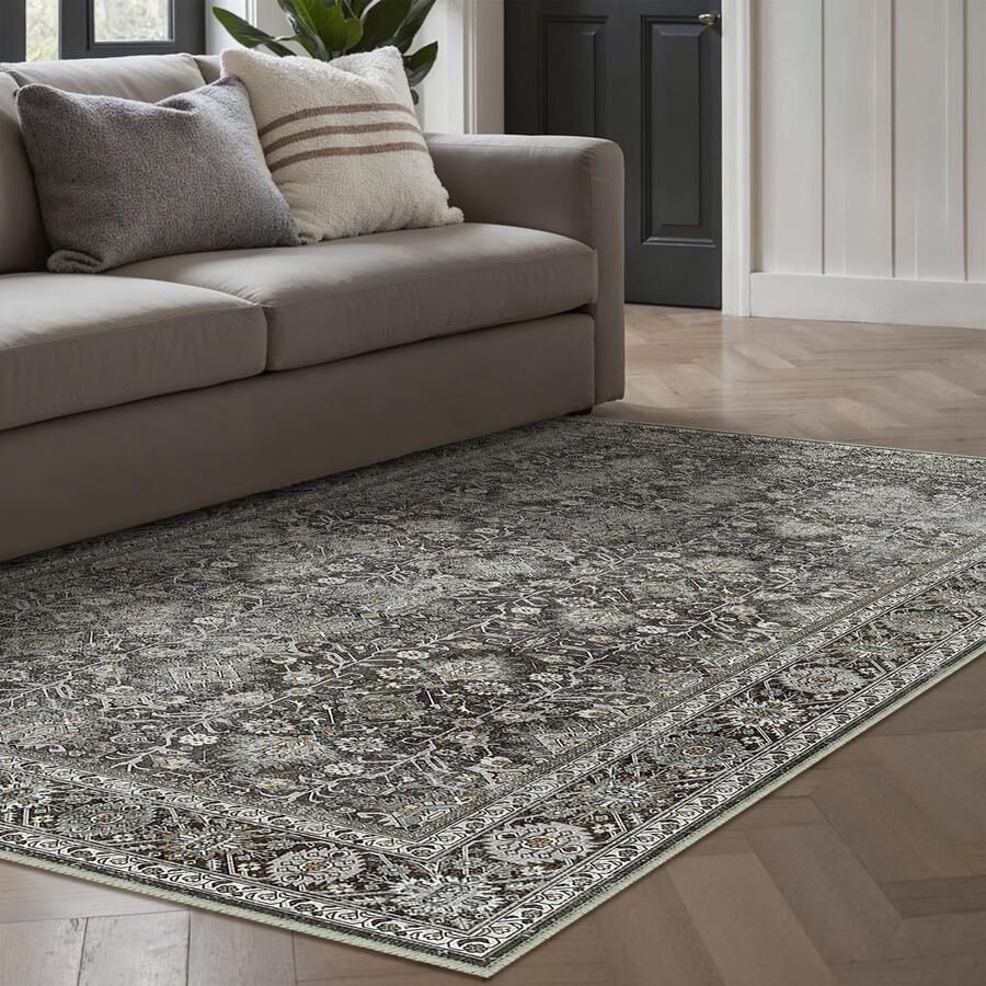 Vintage zwart wasbaar tapijt woonkamer 150x80cm Retro tapijten voor woonkamer Zacht antislip groot tapijt Kortpolig slaapkamertapijt woonkamer slaapkamer eetkamer tapijten kantoor