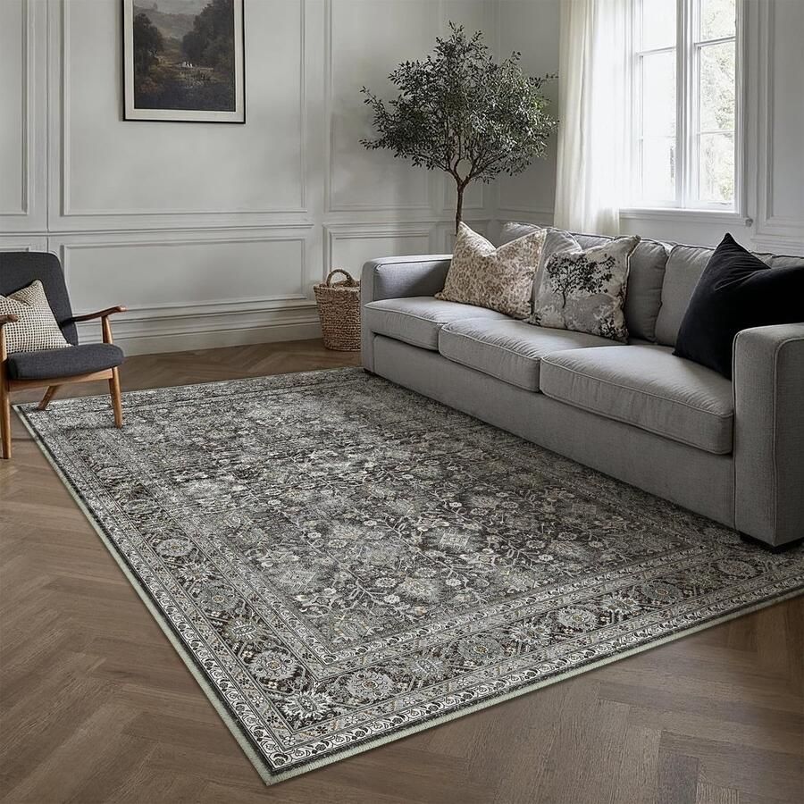 Vintage zwart wasbaar tapijt woonkamer 160x230cm Retro tapijten voor woonkamer Zacht antislip groot tapijt kortpolig slaapkamertapijt woonkamer slaapkamer eetkamer tapijten kantoor