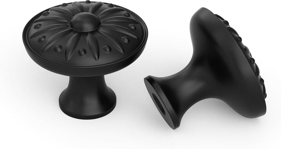 Vintage zwarte meubelknoppen 4 stuks Kastknoppen met bloemenpatroon