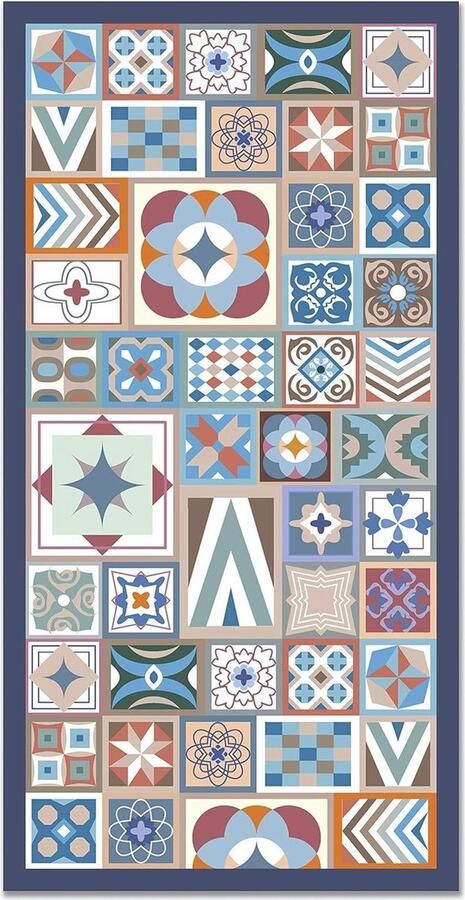 Vinyl Tapijt Hydraulische Stijl Veelkleurig 80 x 150 cm Vinyl Keukenmat Woonkamer Kleed Antislip Schimmeldodend Vlamvertragend Grote Tapijten PVC Vloerkleden vloerkleed