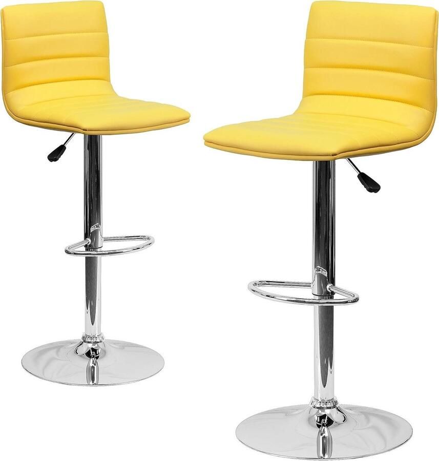 Vinyl verstelbare hoogte bar stool met chromen basis 2 Pack geel Moderne stijl Comfortabele zitting Barkruk
