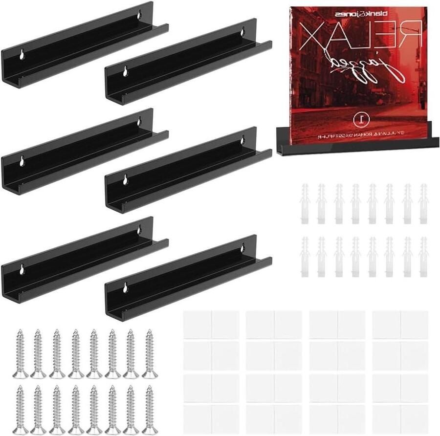 Inovra Plus Wandhouder voor vinylplaten set van 8 acryl wandplank voor woonkamer badkamer kinderkamer. Geschikt voor boeken en foto's. 305 x 43 x 45 cm. Met montagekit