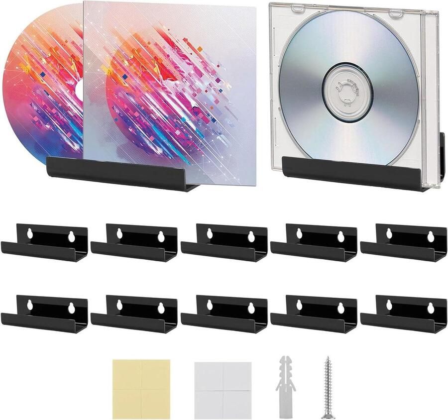 Vinylplaten wandhouder 12 stuks 10 x 35 x 3 cm acryl zwart platen opslag grammofoonplaten tijdschriften albums