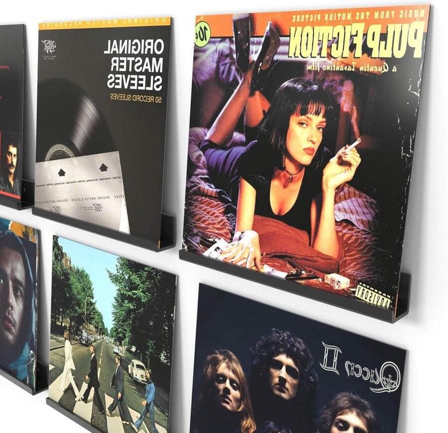 Vinylplaten wandhouder 6 stuks Opbergplank voor platen en foto's 305 x 43 x 45 cm Vinylplaatstandaard Zwevende planken 13 wandschroeven Zwart