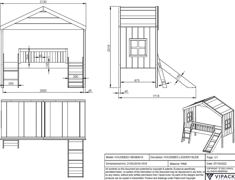 Vipack Huisbed Massief dennenhout wit gelakt gemaakt in Europa stevig gebouwd - Foto 3
