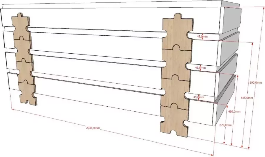 Vipack Kinderbed Modulo Puzzle stapelbaar set van 4 90x200 Wit