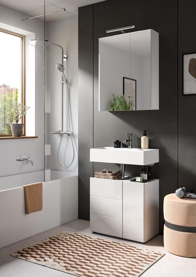 Rootz Living Rootz Vira Badkamermeubelset Wit Glans Hoogglans Badkamerset Ruimtebesparend Duurzaam 60cm x 56cm x 34cm