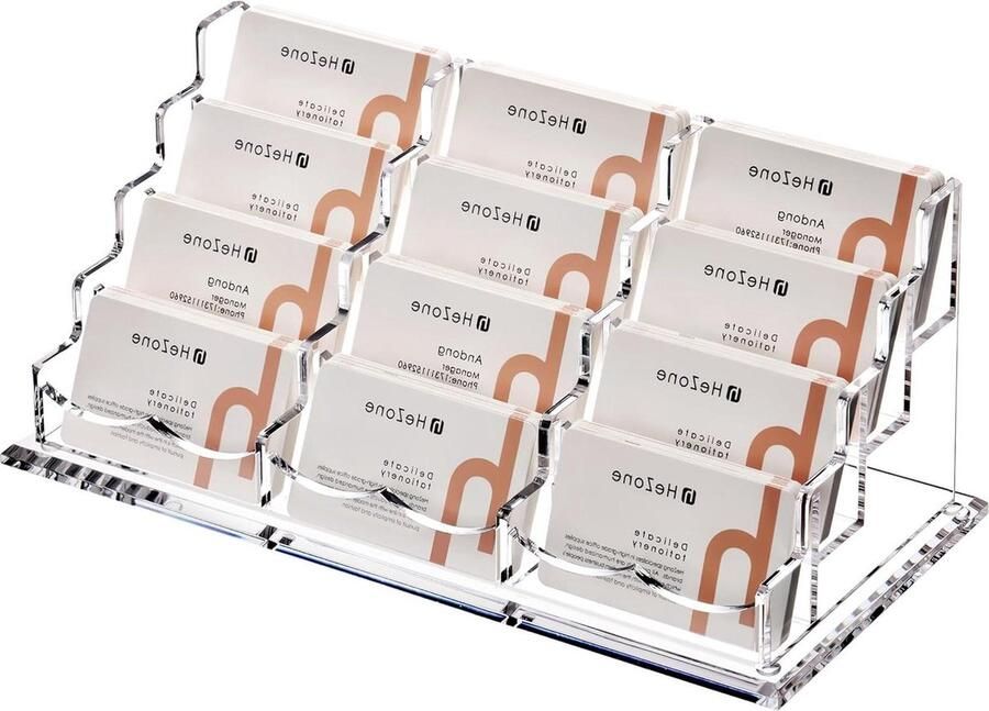 Visitekaarthouder Display Bureau 12 sleuven 4 Tier Acryl Meerdere kaarten Houdt ongeveer 600 kaarten (12 cel H) kaartenstandaard