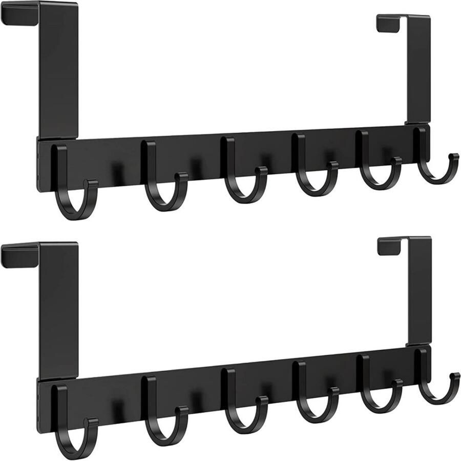 Vitdipy Deurkapstok 2 stuks Kapstok 6 Haken Deurhaken Deurhanger Deurkapstok Badkamer Handdoekrek 39 cm Zwart