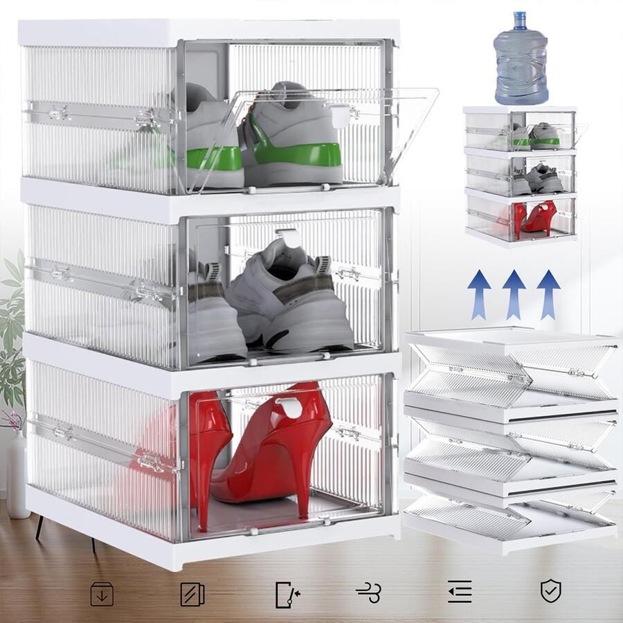 Vitdipy Schoenenkast 3 Niveaus Schoenenrek 59 x 28 x 38 cm Opvouwbare Opbergkast Wit