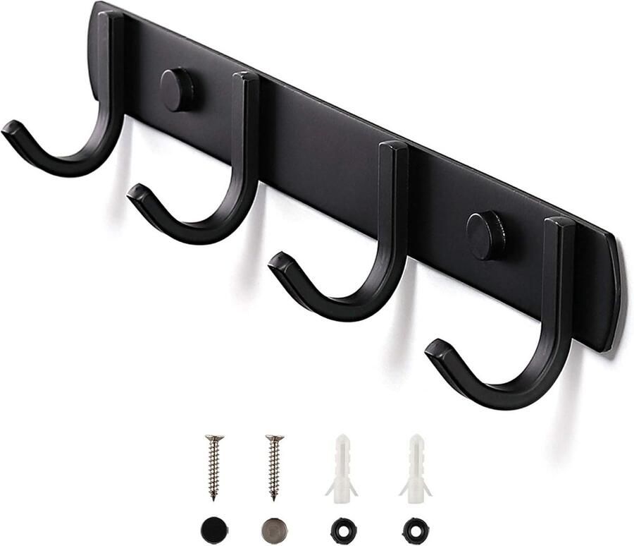 Vitdipy Wandkapstok 4 Haken Muur Kapstok Hangend Wandkapstok industrieel Handdoekrek 29 cm Zwart