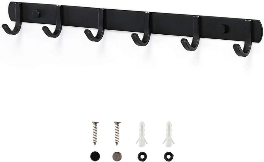 Vitdipy Wandkapstok 6 Haken Muur Kapstok Hangend Wandkapstok industrieel Handdoekrek 45 cm Zwart