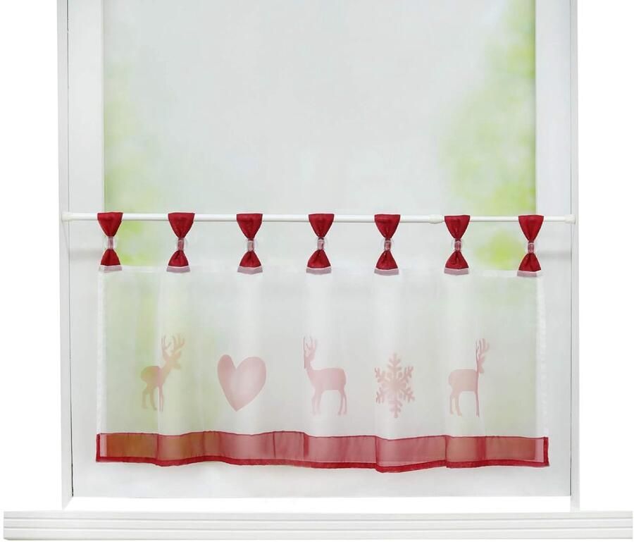 Vitrine Bistrogordijn met Kerstpatroon Decoratief en Transparant 1 stuk Rood 30x90 cm